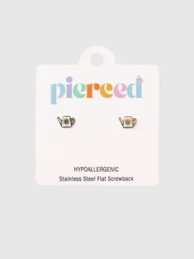 Pierced Co Watering Can Screwback Earrings
