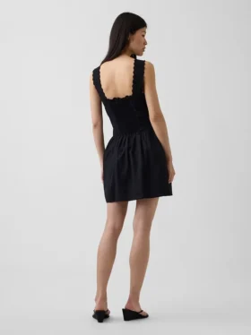 Pintuck Drop-Waist Mini Dress