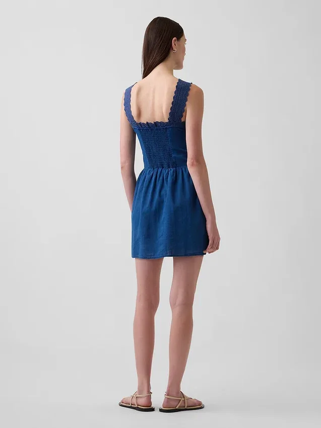 Pintuck Drop-Waist Mini Dress
