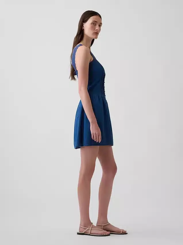 Pintuck Drop-Waist Mini Dress