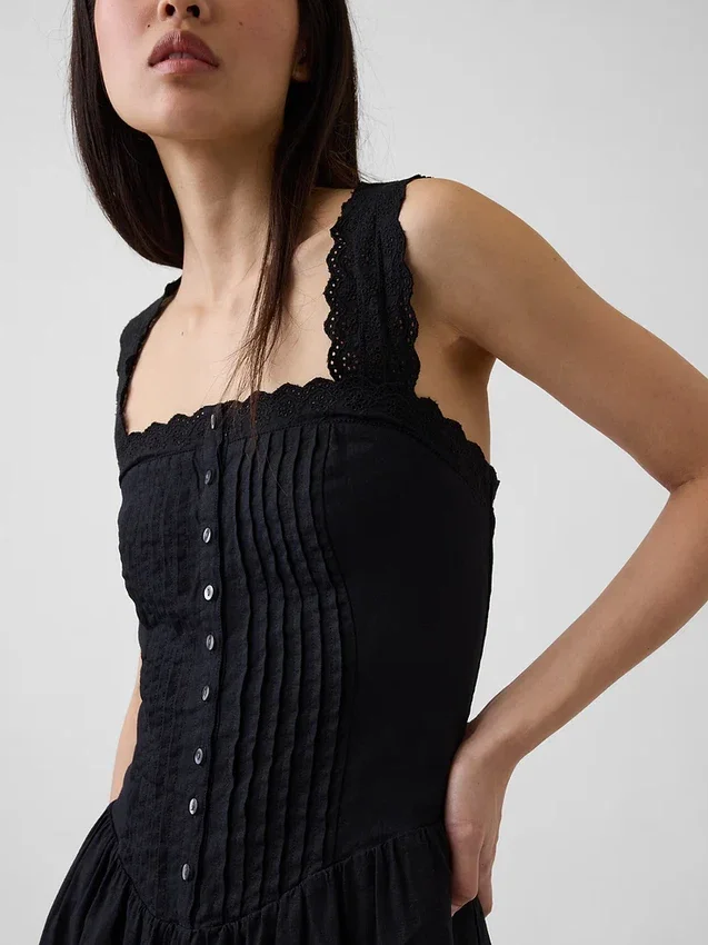 Pintuck Drop-Waist Mini Dress