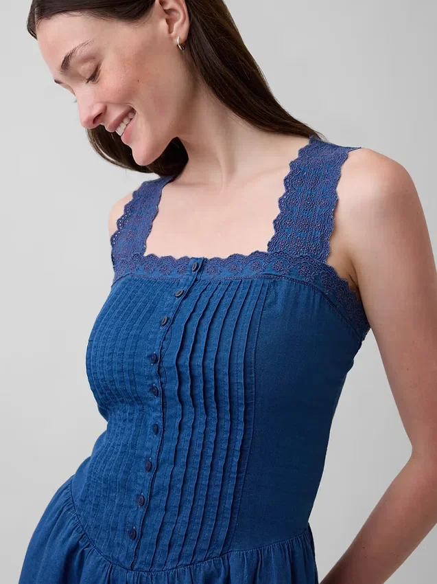 Pintuck Drop-Waist Mini Dress
