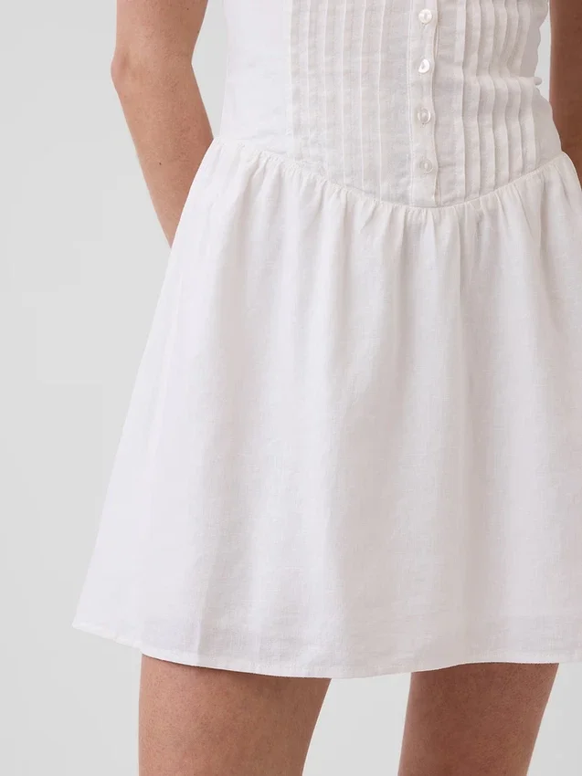 Pintuck Drop-Waist Mini Dress