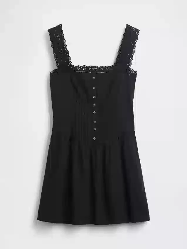 Pintuck Drop-Waist Mini Dress