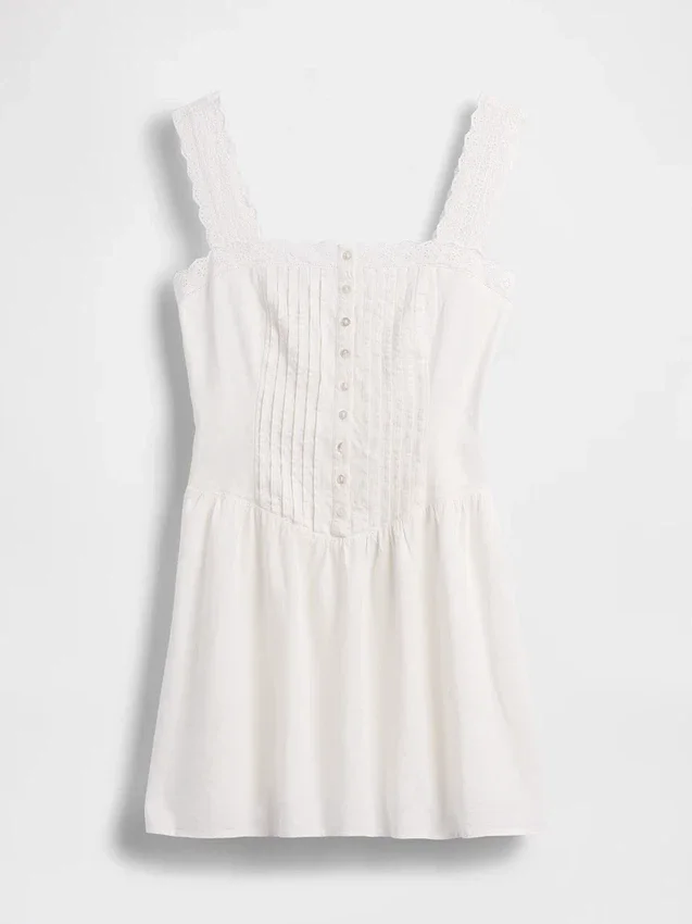 Pintuck Drop-Waist Mini Dress