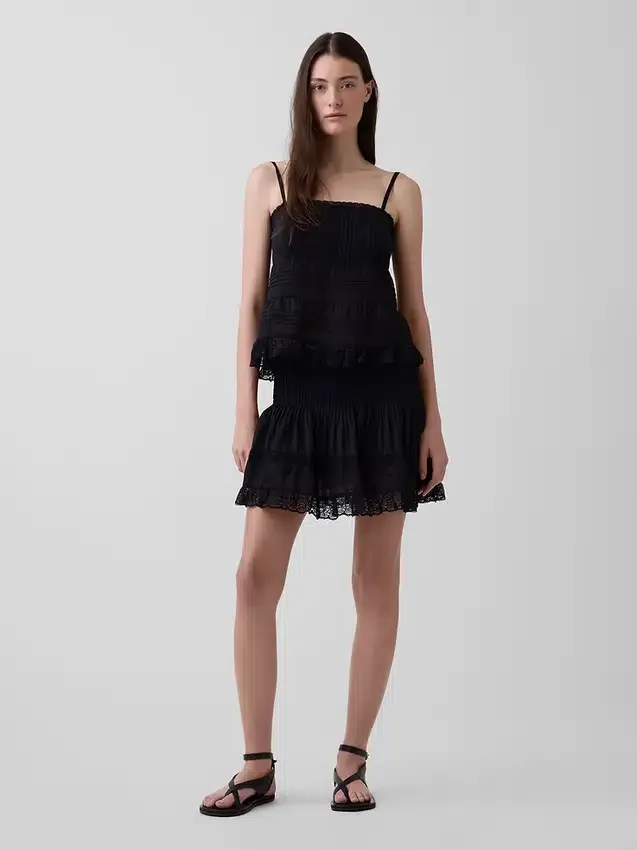 Pintuck Lace-Trim Easy Mini Skort