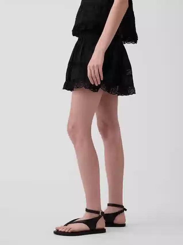 Pintuck Lace-Trim Easy Mini Skort
