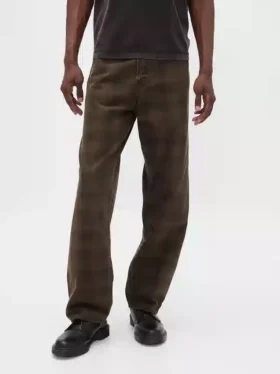 Plaid Canvas Baggy Jeans