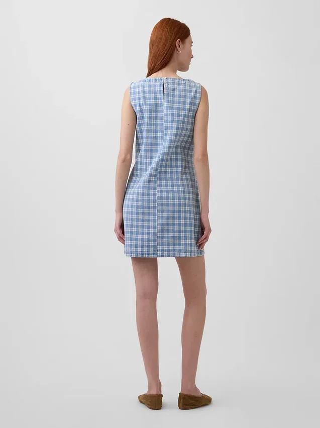 Plaid Denim Mini Shift Dress