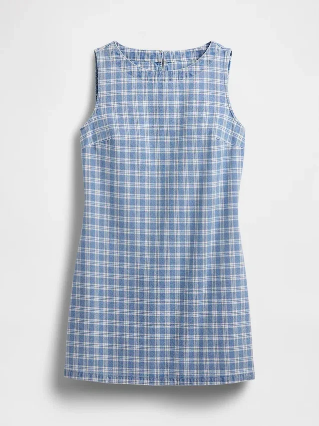 Plaid Denim Mini Shift Dress