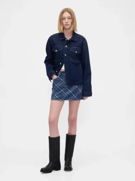 Plaid Denim Mini Skirt