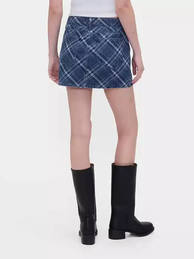 Plaid Denim Mini Skirt