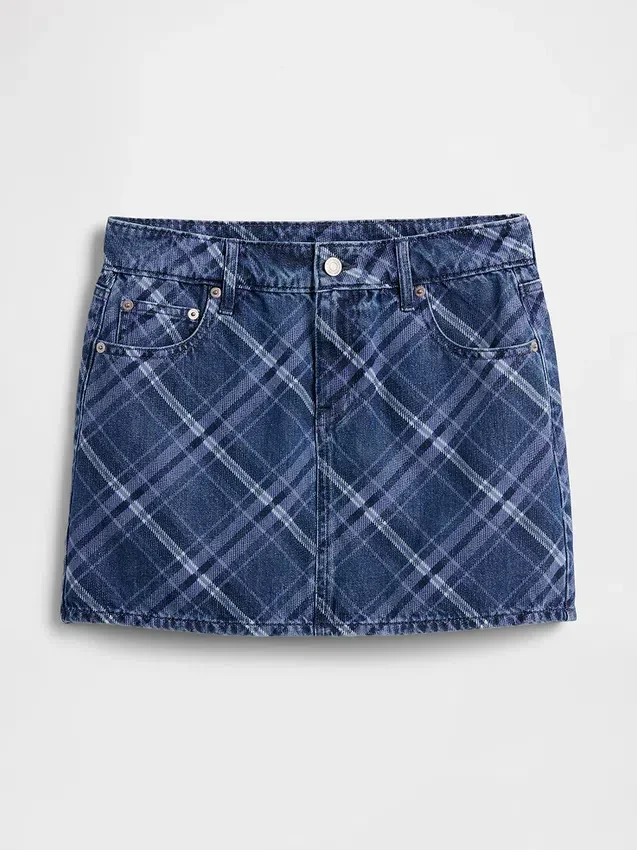 Plaid Denim Mini Skirt