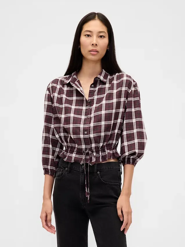 Plaid Tie-Waist Top
