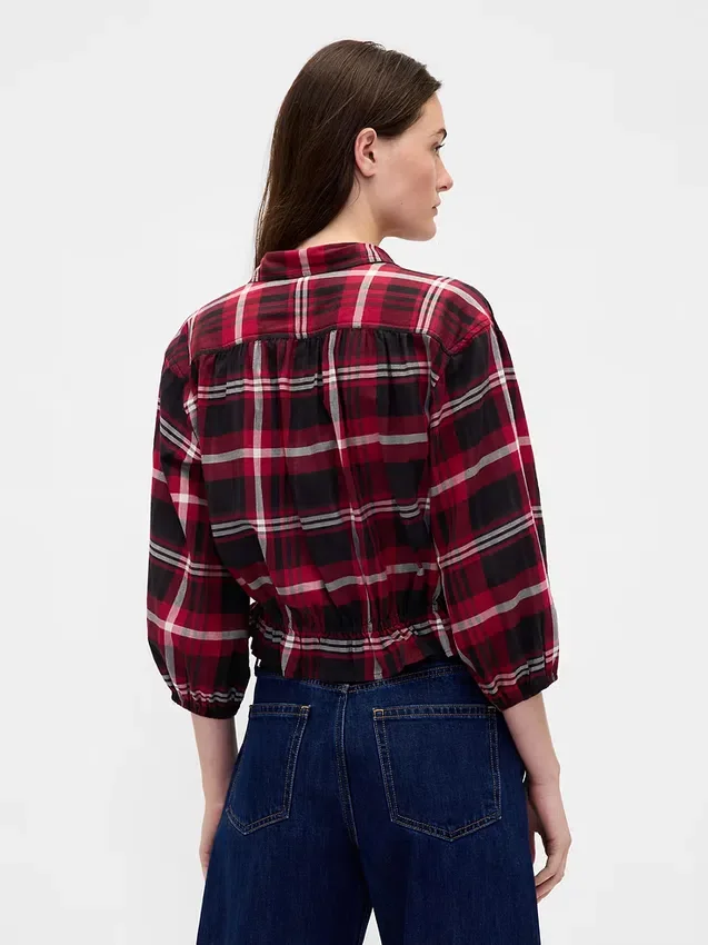 Plaid Tie-Waist Top