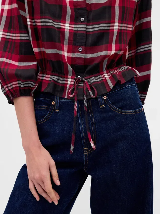 Plaid Tie-Waist Top