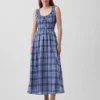 Plaid Voile Smocked Waist Maxi Dress