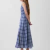 Plaid Voile Smocked Waist Maxi Dress