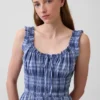 Plaid Voile Smocked Waist Maxi Dress