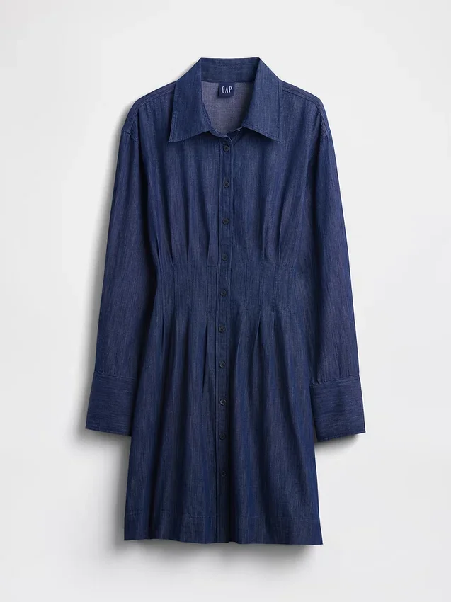Pleated Mini Shirtdress