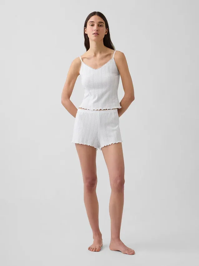 Pointelle Lettuce-Hem Pj Shorts