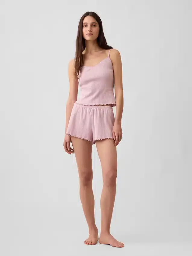 Pointelle Lettuce-Hem Pj Shorts