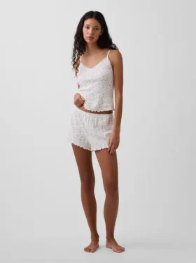 Pointelle Lettuce-Hem Pj Shorts