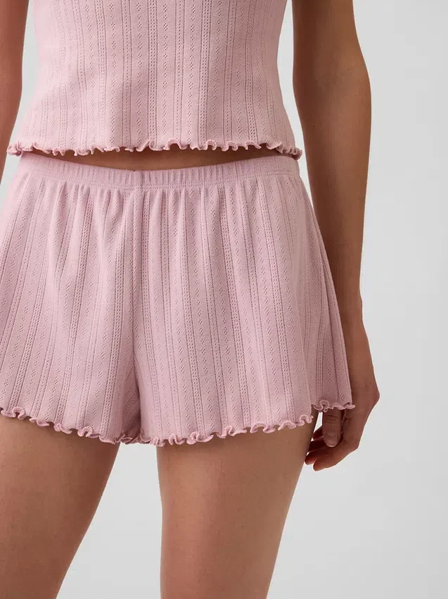 Pointelle Lettuce-Hem Pj Shorts