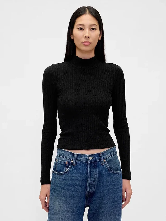 Pointelle Rib Crop Turtleneck