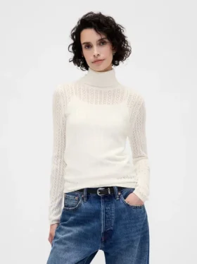 Pointelle Turtleneck Sweater