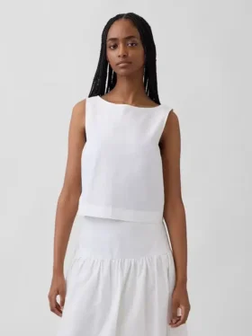 Poplin Boatneck Shell Tank Top
