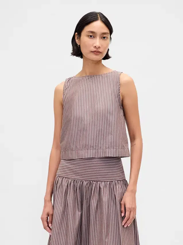 Poplin Boatneck Shell Tank Top