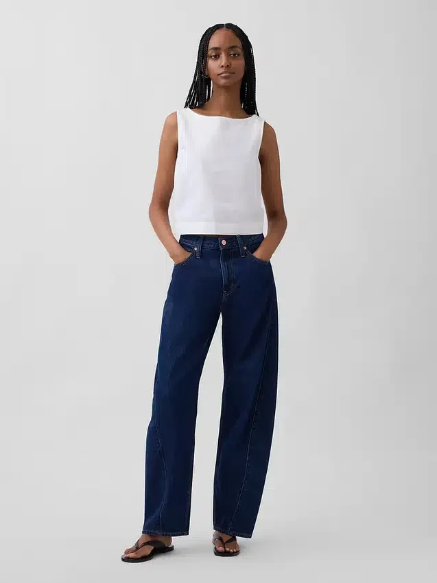 Poplin Boatneck Shell Tank Top