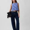 Poplin Boatneck Shell Tank Top