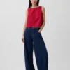 Poplin Boatneck Shell Tank Top