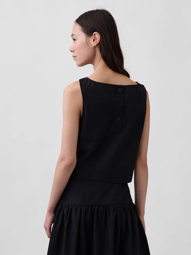 Poplin Boatneck Shell Tank Top
