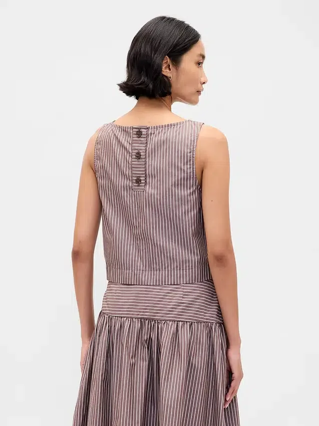 Poplin Boatneck Shell Tank Top