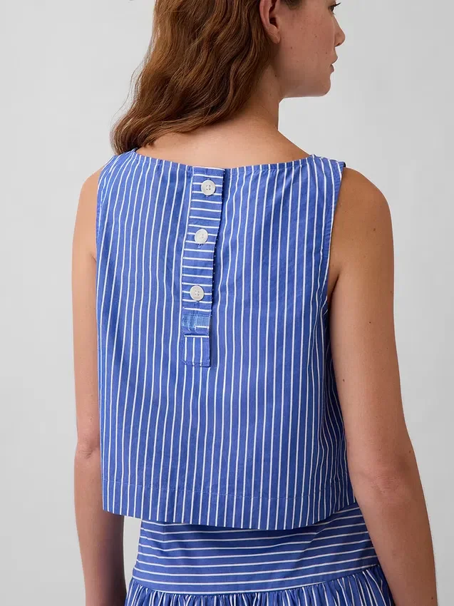 Poplin Boatneck Shell Tank Top