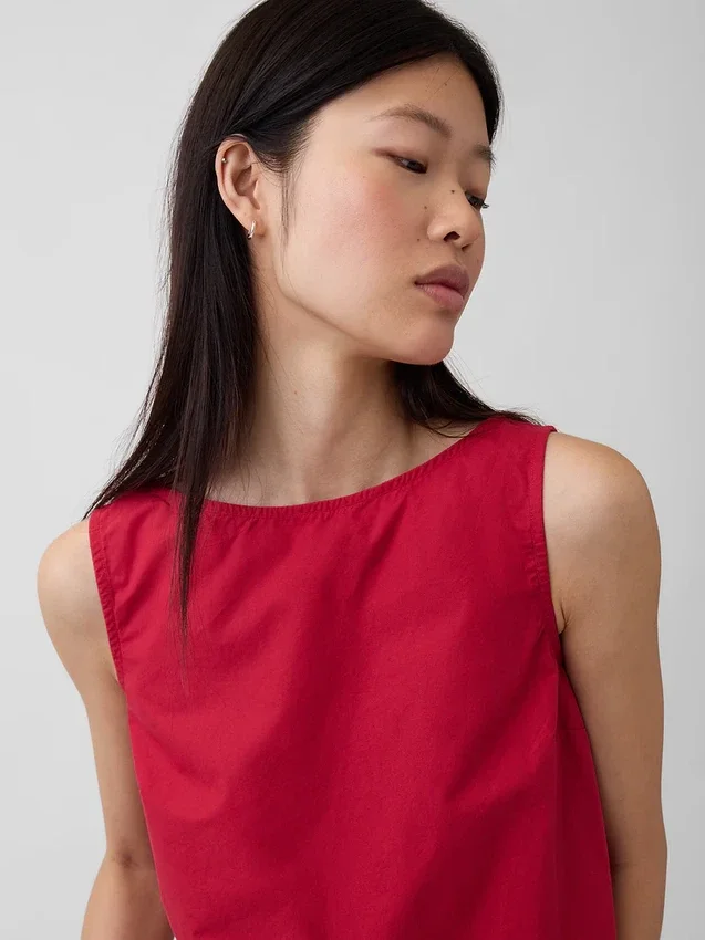 Poplin Boatneck Shell Tank Top