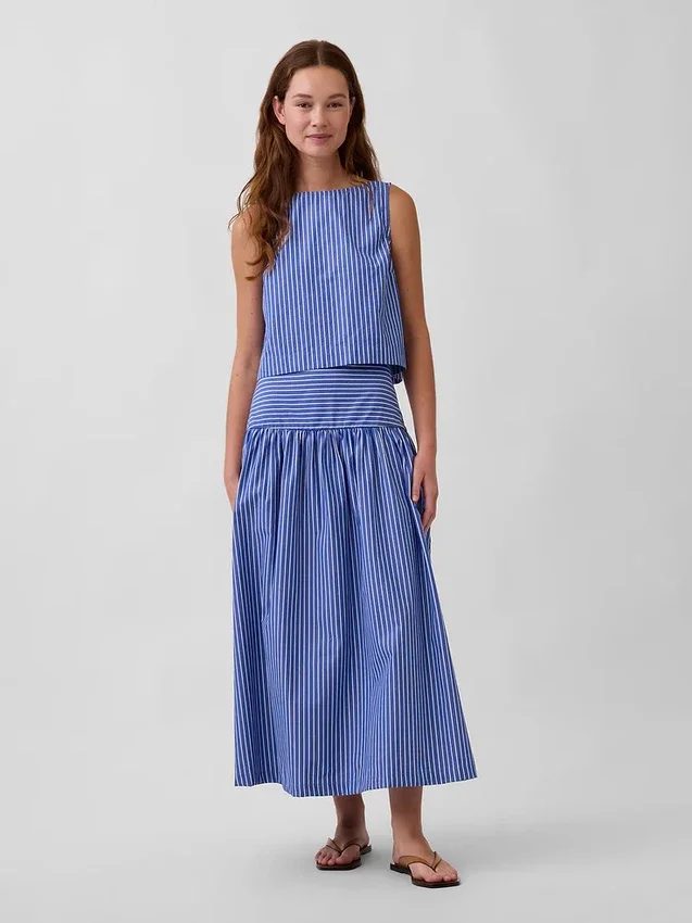 Poplin Boatneck Shell Tank Top