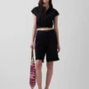Poplin Cap-Sleeve Crop Shirt