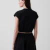 Poplin Cap-Sleeve Crop Shirt