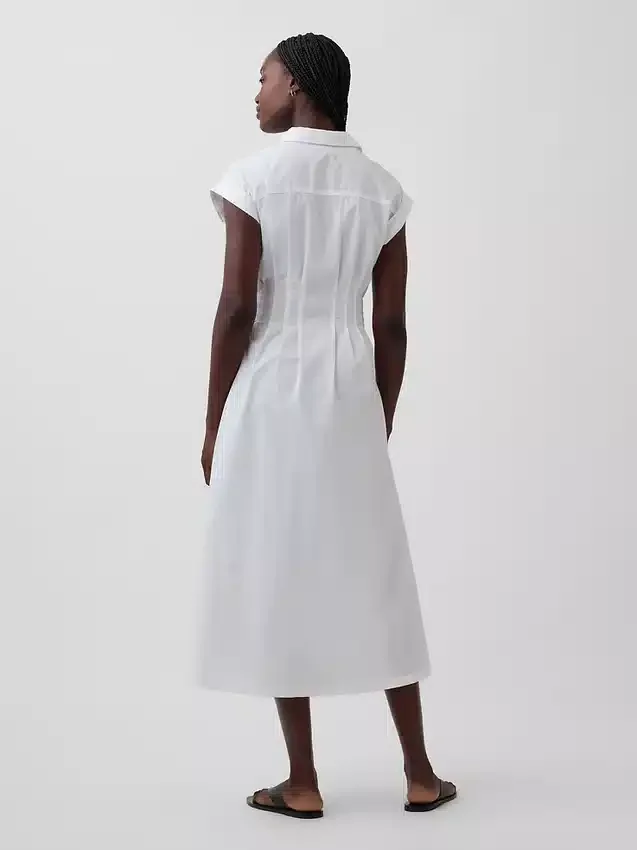 Poplin Cinched Midi Shirtdress