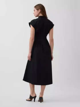 Poplin Cinched Midi Shirtdress