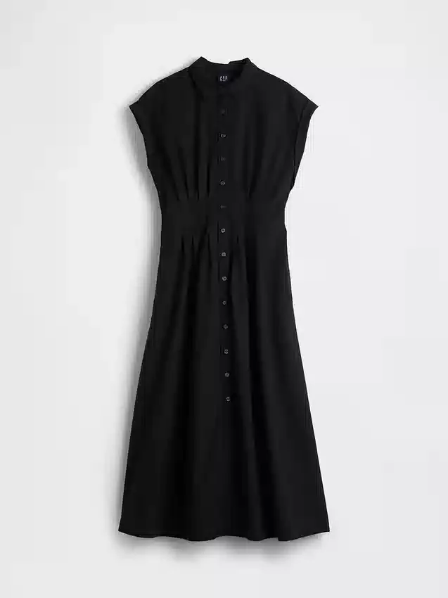 Poplin Cinched Midi Shirtdress