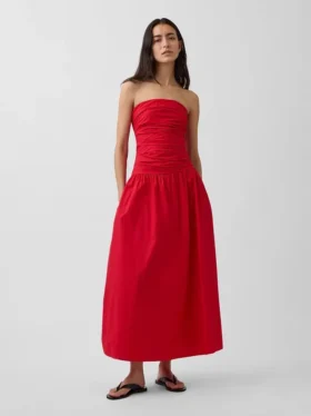 Poplin Drop-Waist Maxi Dress