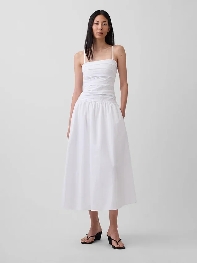 Poplin Drop-Waist Maxi Dress
