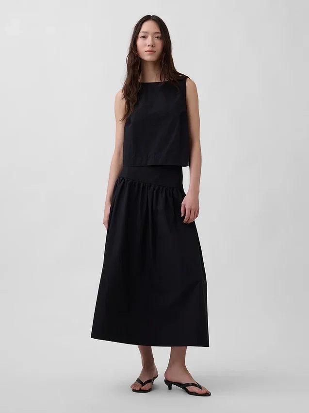 Poplin Boatneck Shell Tank Top