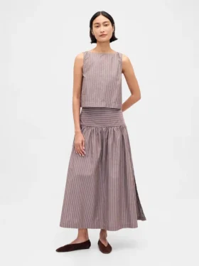 Poplin Drop-Waist Maxi Skirt