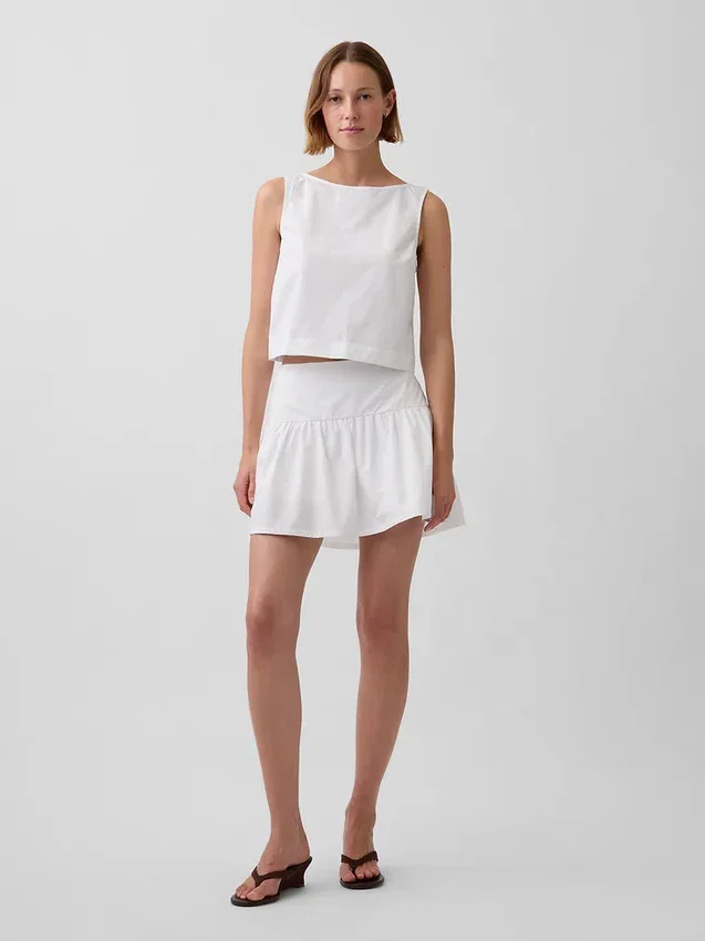 Poplin Drop-Waist Mini Skort
